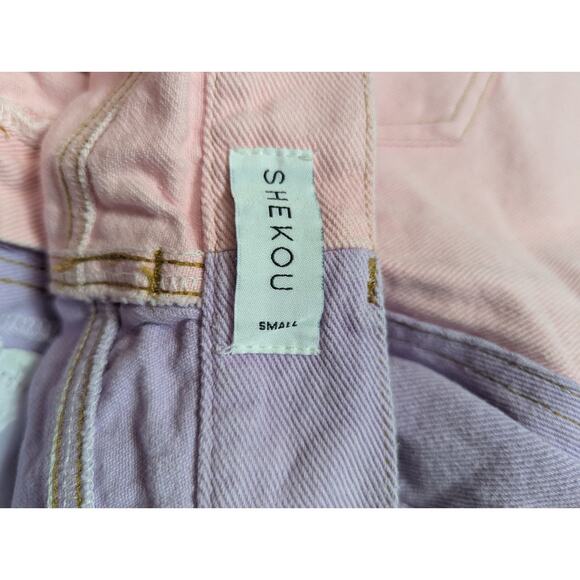 Shekou Two Tone Split Pink Purple High Rise Denim Jeans KPop Wide Leg Size S 24 - Picture 4 of 4
